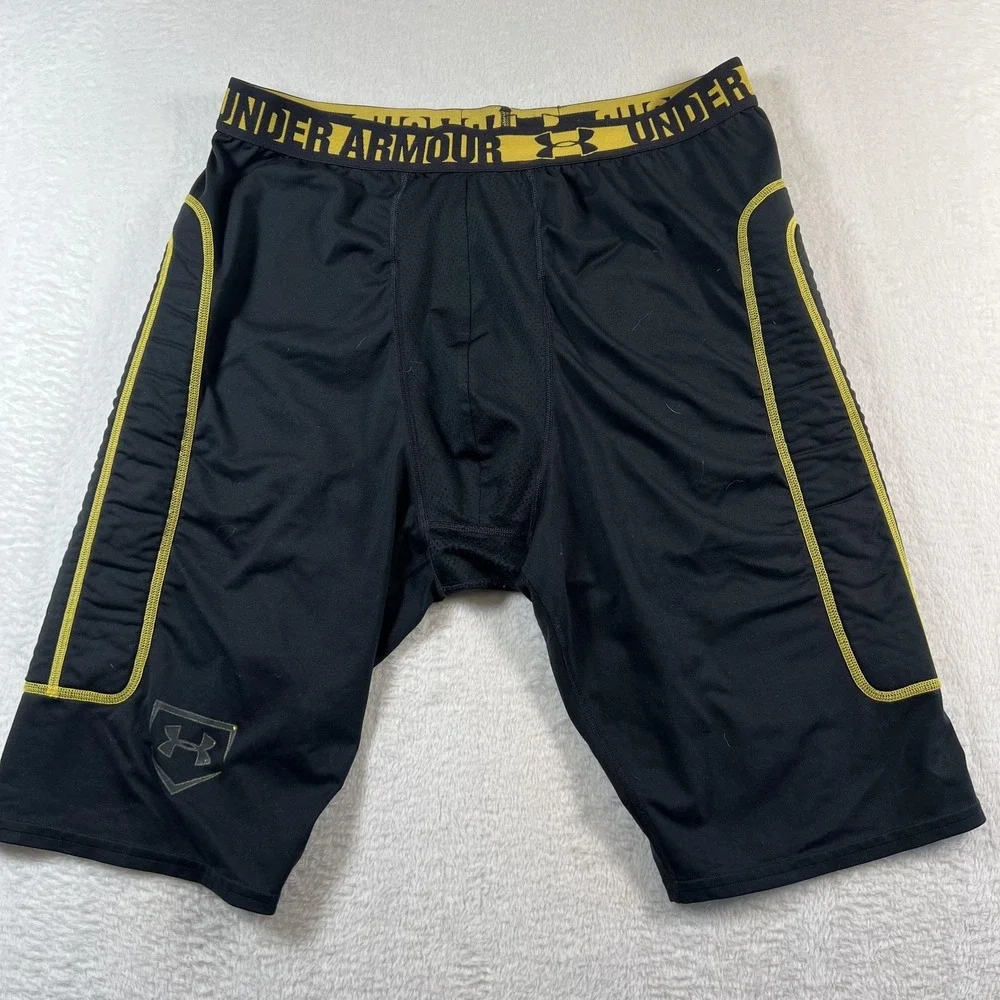 Under Armour Compression Shorts Mens XL Black 9 In Inseam Padded Baseball Slider